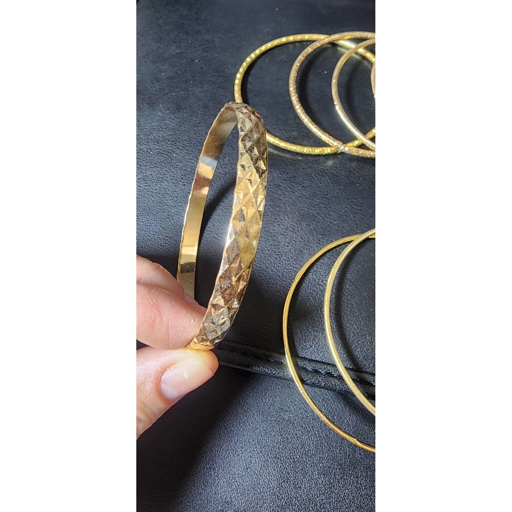 Gold Tone Bangle Bracelet Set 12pc Mixed Texture Diamond Cut Stackable 8 Inch View 3